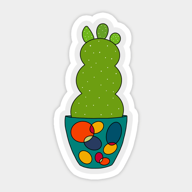 Cute Cactus Design #124: Curvy Cactus In Retro Pot Sticker by DreamCactus